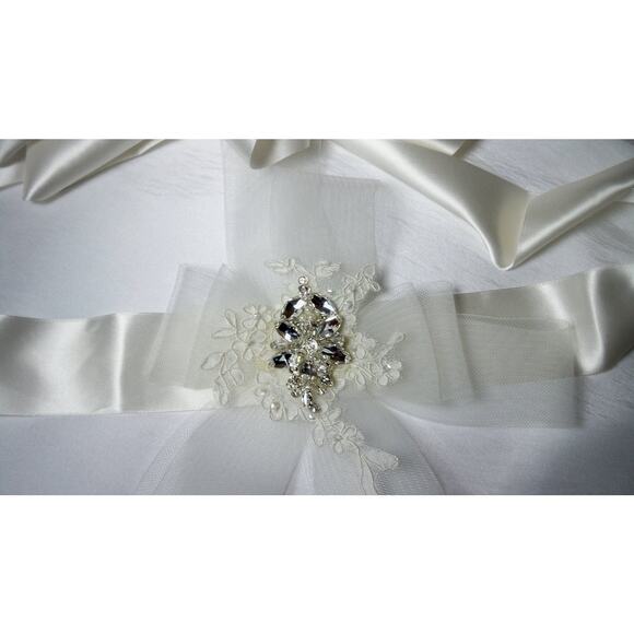 White Satin Rhinestone Lace Bridal Belt Prom Dress Gown Party Formal Belt Sash - Picture 1 of 4